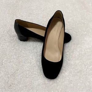 J.Crew black suede pumps with stamped croc heel